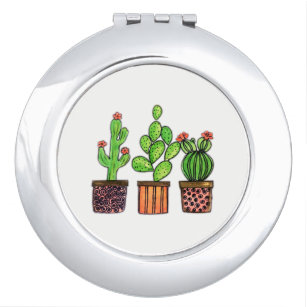 Cute Watercolor Cactus In Pots Compact Mirror