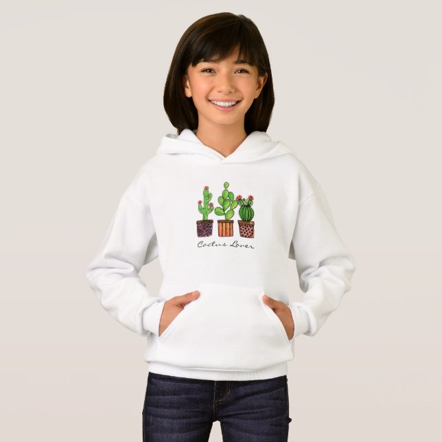 Cute Watercolor Cactus In Pots Hoodie (Front Full)