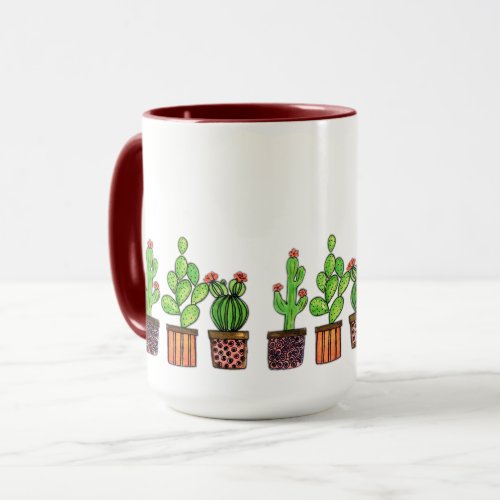 Cute Watercolor Cactus In Pots Mug