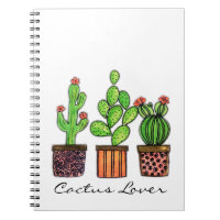 Cute Watercolor Cactus In Pots Notebook