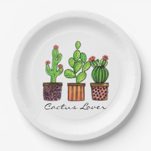 Cute Watercolor Cactus In Pots Paper Plates