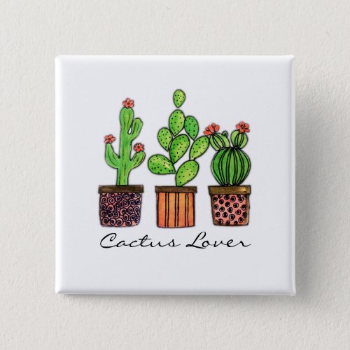 Cute Watercolor Cactus In Pots Pinback Button