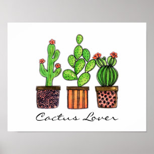 Cute Watercolor Cactus In Pots Poster