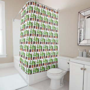 Cute Watercolor Cactus In Pots Shower Curtain