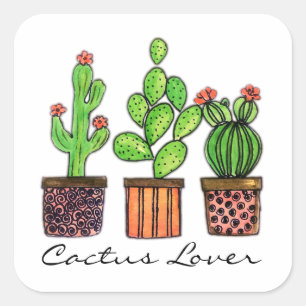 Cute Watercolor Cactus In Pots Square Sticker