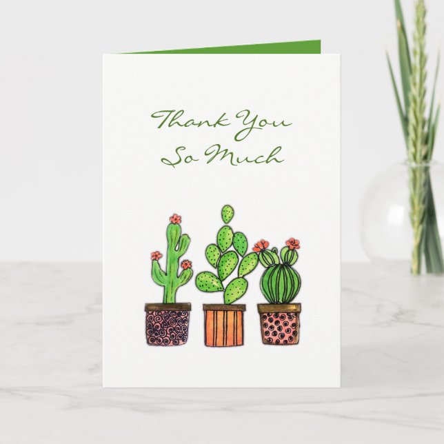 Cute Watercolor Cactus in pots Thank You Card (Front)