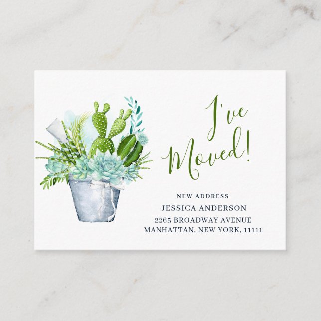 Cute Watercolor Cactus Moving Announcement (Front)