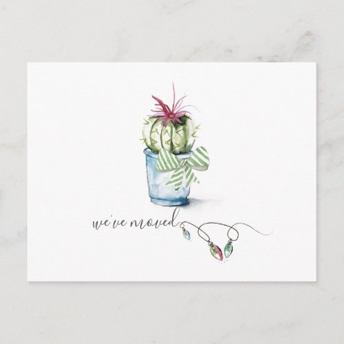 Cute Watercolor Cactus Moving Announcement Postcard