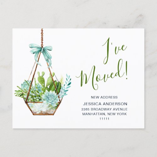 Cute Watercolor Cactus Moving Announcement Postcard