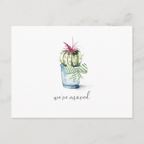 Cute Watercolor Cactus Moving Announcement Postcard