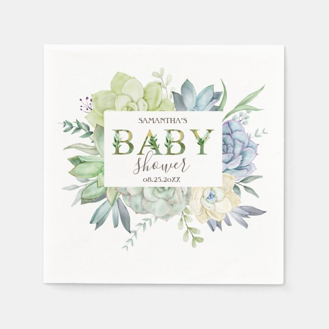 Cute Watercolor Cactus Succulents Napkins (Front)