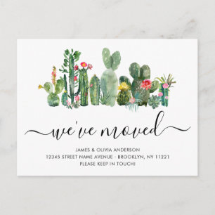 Cute Watercolor Cactus We've Moved New Home Moving Announcement Postcard