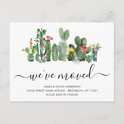 Cute Watercolor Cactus Weve Moved New Home Moving Announcement Postcard