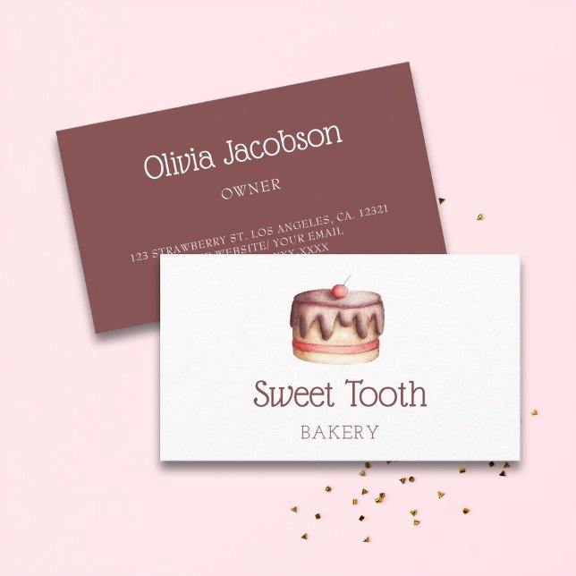 Cute Watercolor Cake Bakery Business Card (Creator Uploaded)