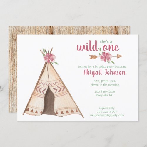 Cute Watercolor Camping Wild One First Birthday Invitation