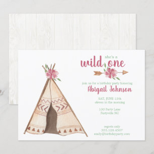 Cute Watercolor Camping Wild One First Birthday Invitation