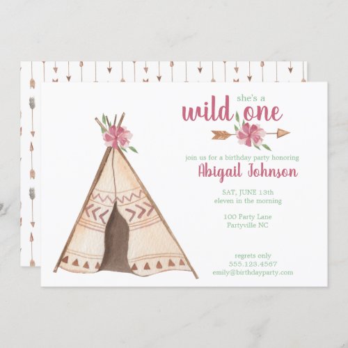 Cute Watercolor Camping Wild One First Birthday Invitation