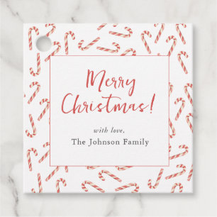 Cute watercolor Candy Cane Merry Christmas square Favor Tags