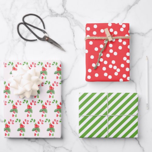 Cute Watercolor Candy Canes _ Christmas Wrapping Paper Sheets