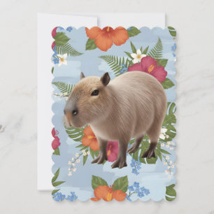 Cute Watercolor Capybara Animal Illustration Invitation