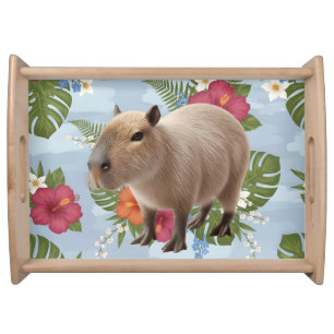 Cute Watercolor Capybara Animal Illustration Serving Tray