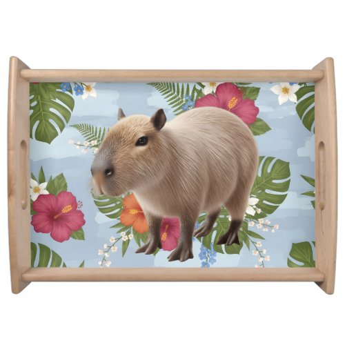 Cute Watercolor Capybara Animal Illustration Serving Tray