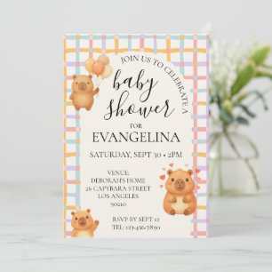 Cute Watercolor Capybara Baby Shower Invitation