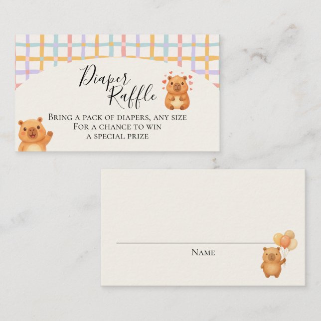 Cute Watercolor Capybara Capy Diaper Raffle Card (Front/Back)