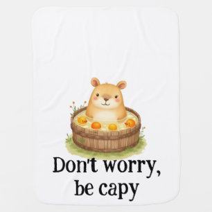 Cute Watercolor Capybara in Hot Tub with Oranges & Baby Blanket
