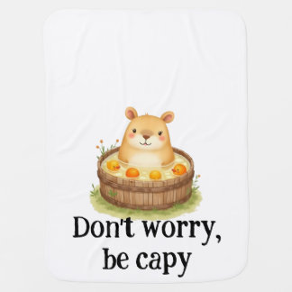 Cute Watercolor Capybara in Hot Tub with Oranges & Baby Blanket