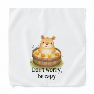 Cute Watercolor Capybara in Hot Tub with Oranges & Bandana