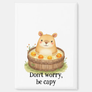 Cute Watercolor Capybara in Hot Tub with Oranges & Magnet