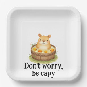 Cute Watercolor Capybara in Hot Tub with Oranges & Paper Plates