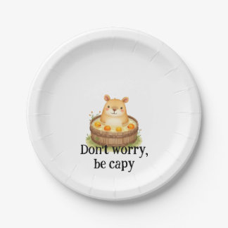 Cute Watercolor Capybara in Hot Tub with Oranges & Paper Plates