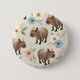 Cute Watercolor Capybara Seamless Pattern Button