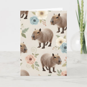 Cute Watercolor Capybara Seamless Pattern Card