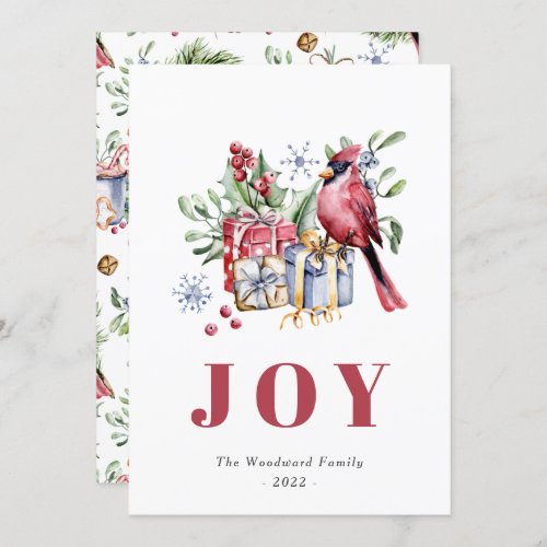 Cute Watercolor Cardinal Bird Christmas Holiday Card