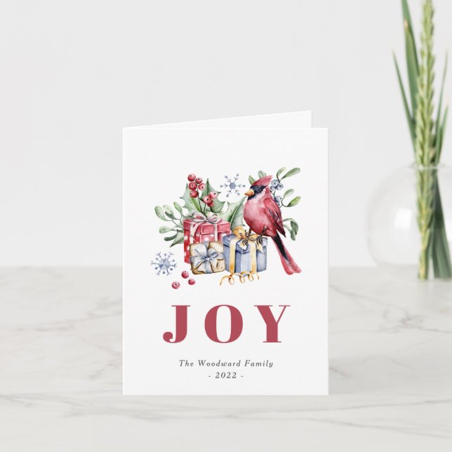 Cute Watercolor Cardinal Bird Christmas Holiday Card (Front)