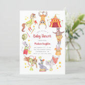 Cute Watercolor Carnival Circus Animal Baby Shower Invitation (Standing Front)