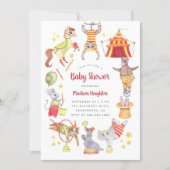Cute Watercolor Carnival Circus Animal Baby Shower Invitation (Front)