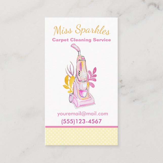 Cute Watercolor Carpet House Cleaning Service Business Card (Front)