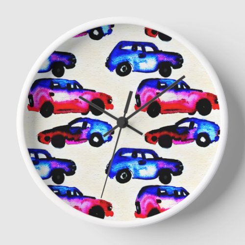 Cute watercolor cars nursery clock