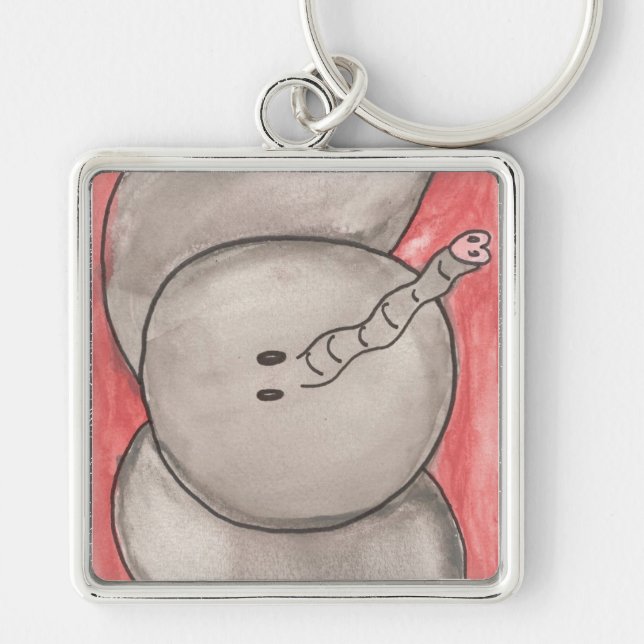 Cute Watercolor Cartoon Elephant Keychain (Front)