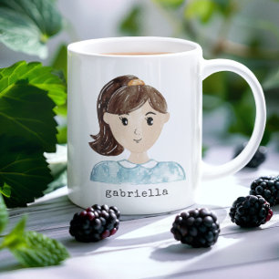 Cute Watercolor Cartoon Female Portrait Custom Coffee Mug