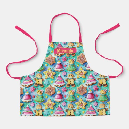 Cute Watercolor Cartoon Gingerbread Cookie Apron