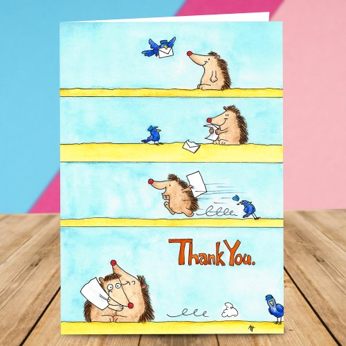 Cute Watercolor Cartoon Hedgehog Thank You Card