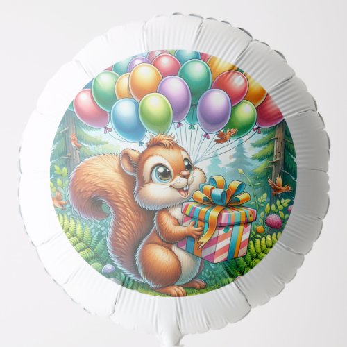 Cute Watercolor Cartoon Squirrel Birthday Balloon