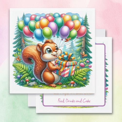 Cute Watercolor Cartoon Squirrel Birthday Invitation