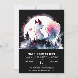 Cute Watercolor Cat Birthday Invitation