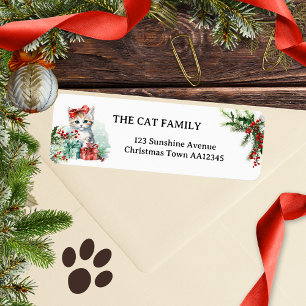 Cute Watercolor Cat Christmas Return Address Label